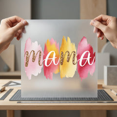 Watercolor Mama Brushstrokes Glitter Mom Ready to Press DTF Transfer for Dtf