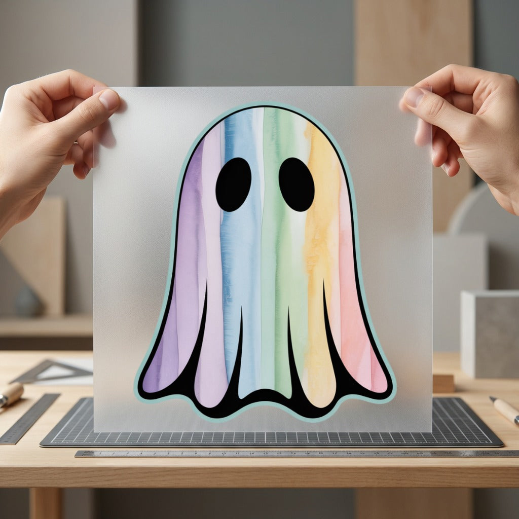 Watercolor Rainbow Ghost Spooky Halloween Aesthetic Ready to Press DTF Transfer for Dtf
