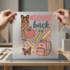 Welcome Back Leopard School Vintage Retro Ready to Press DTF Transfer for Dtf