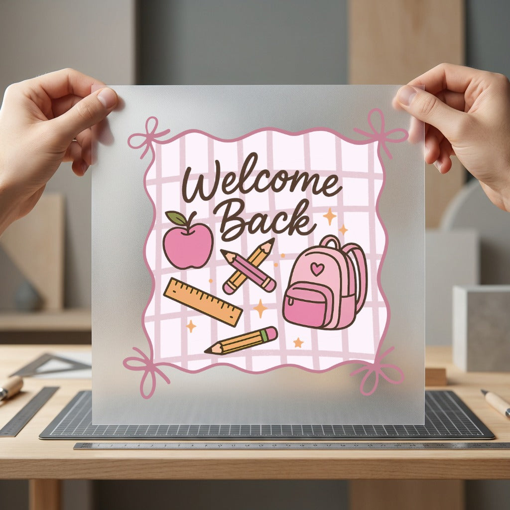 Welcome Back School Pink Aesthetic Ready to Press DTF Transfer for Dtf