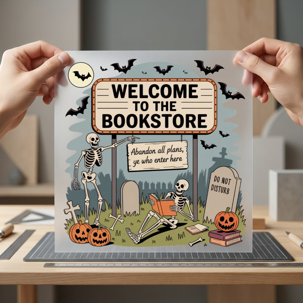 Welcome Bookstore Skeleton Halloween Halloween Ready to Press DTF Transfer for Dtf