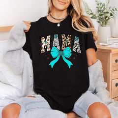 Western Mama Teal Bow Usa Mom Ready to Press DTF Transfer for Dtf