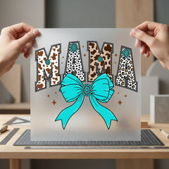 Western Mama Teal Bow Usa Mom Ready to Press DTF Transfer for Dtf