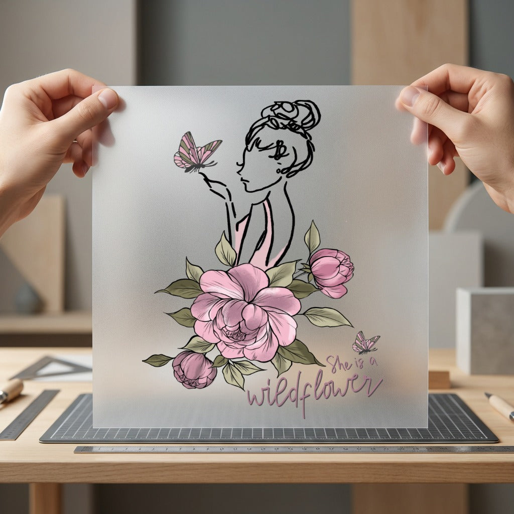 Wildflower Girl Butterfly Elegant Boho Aesthetic Ready to Press DTF Transfer for Dtf