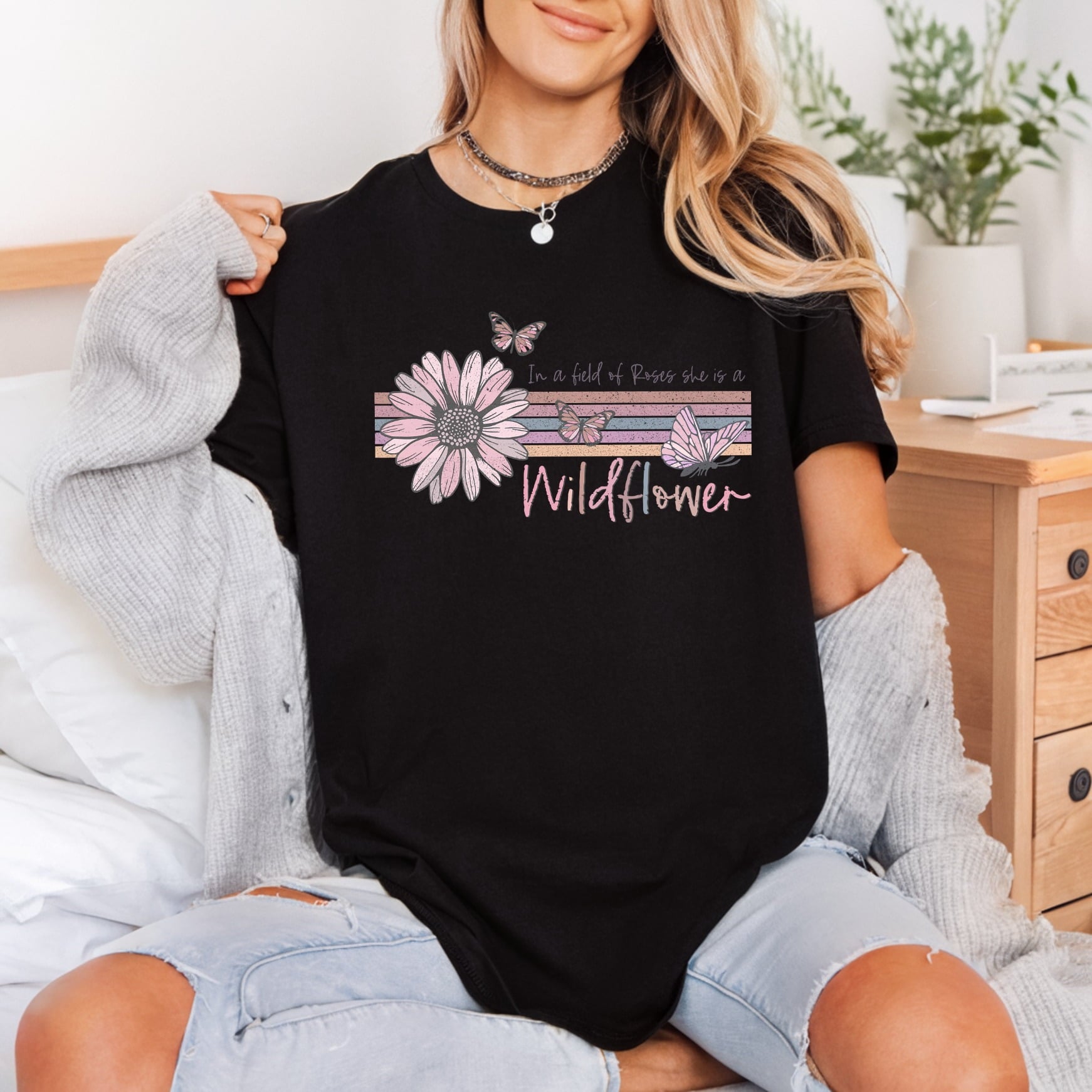 Wildflower Quote Boho Diy Vintage Retro Ready to Press DTF Transfer for Dtf
