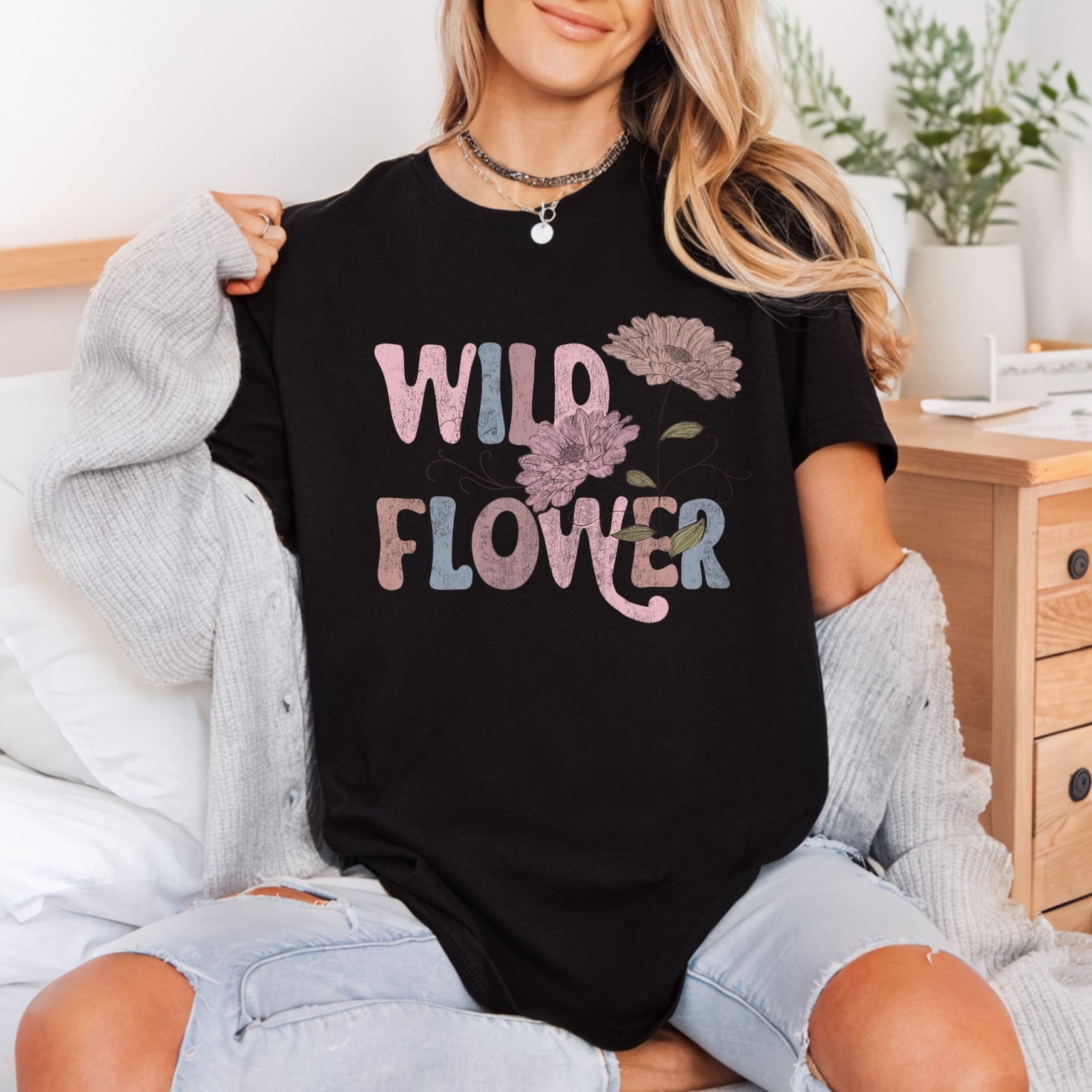 Wildflower Retro Boho Floral Vintage Retro Ready to Press DTF Transfer for Dtf