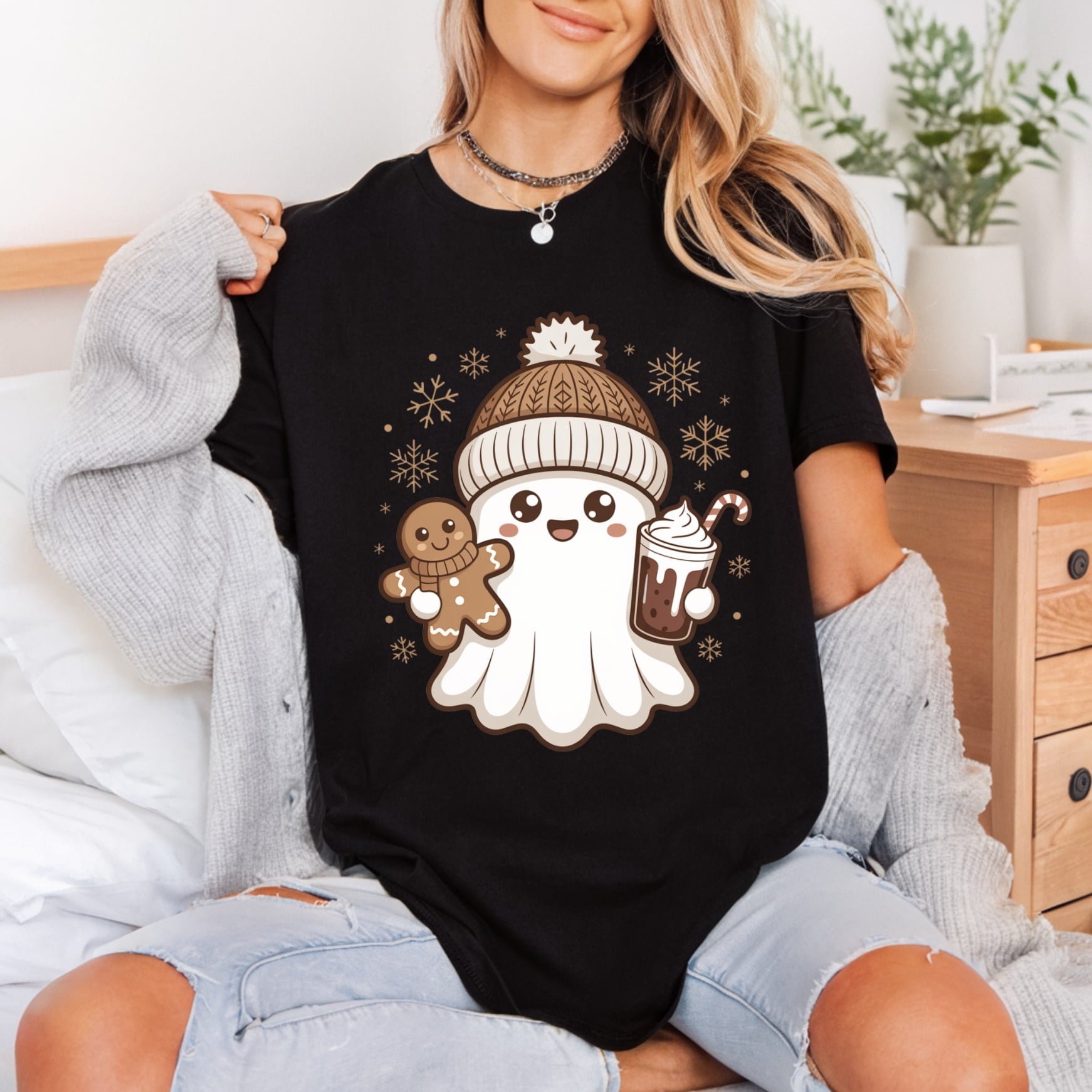 Winter Ghost Gingerbread Holiday Christmas Winter Ready to Press DTF Transfer for Dtf