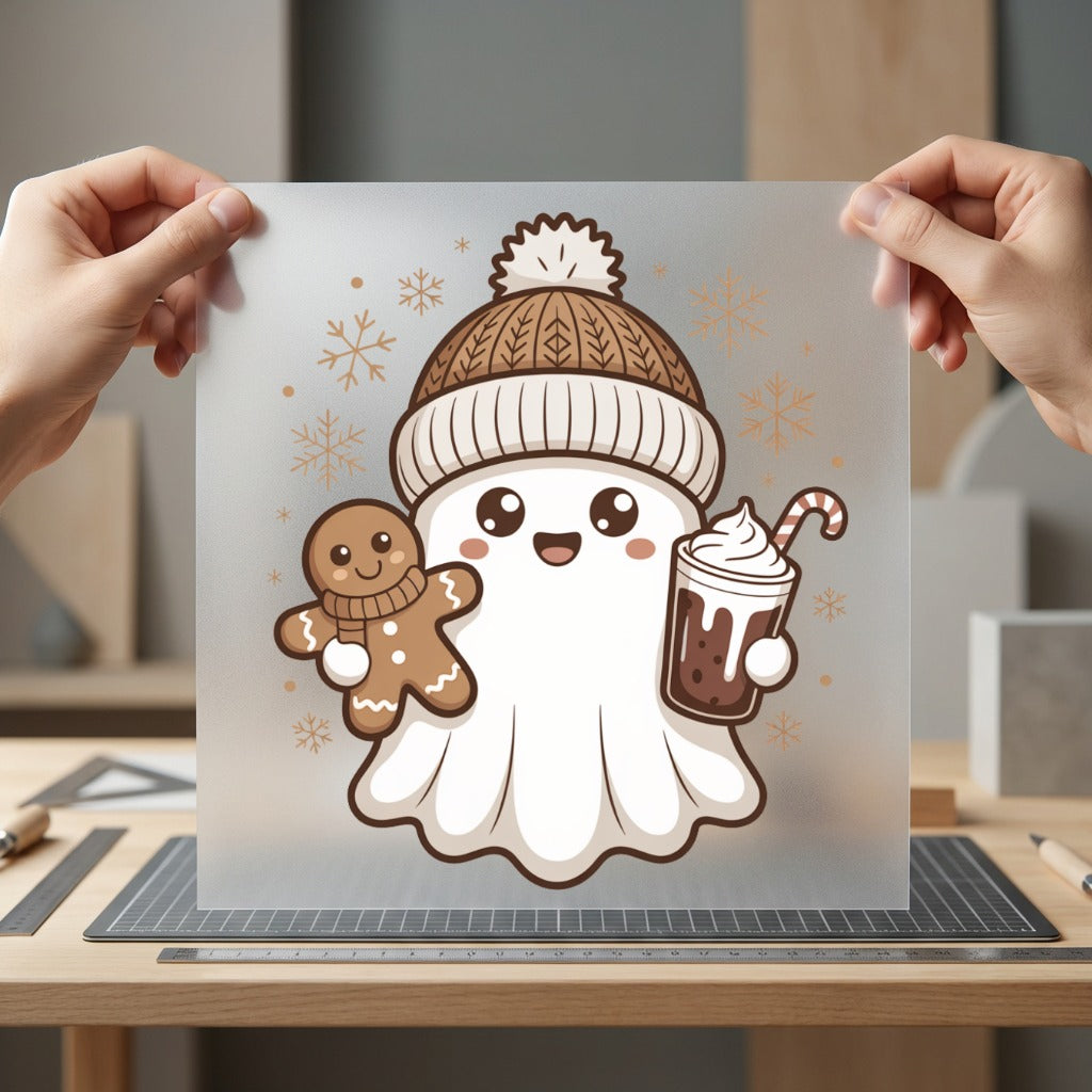 Winter Ghost Gingerbread Holiday Christmas Winter Ready to Press DTF Transfer for Dtf