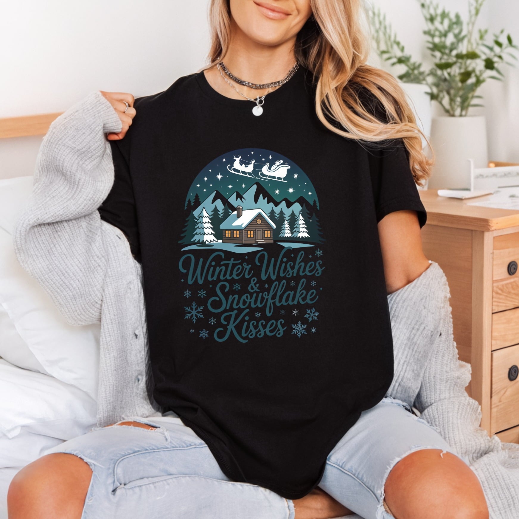 Winter Wishes Snowflake Kisses Christmas Winter Ready to Press DTF Transfer for Dtf