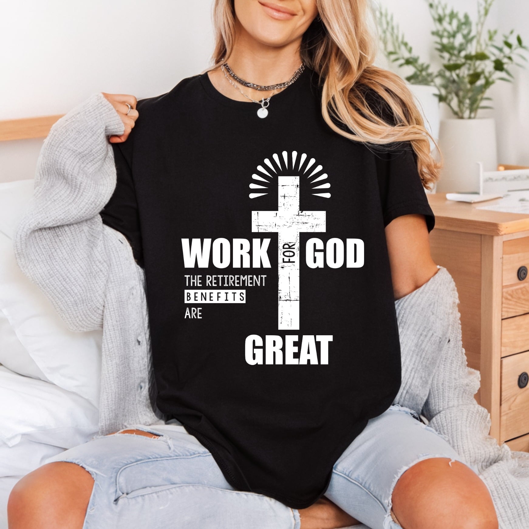 Work God Retirement Benefits Christian Faith Ready to Press DTF Transfer for Dtf