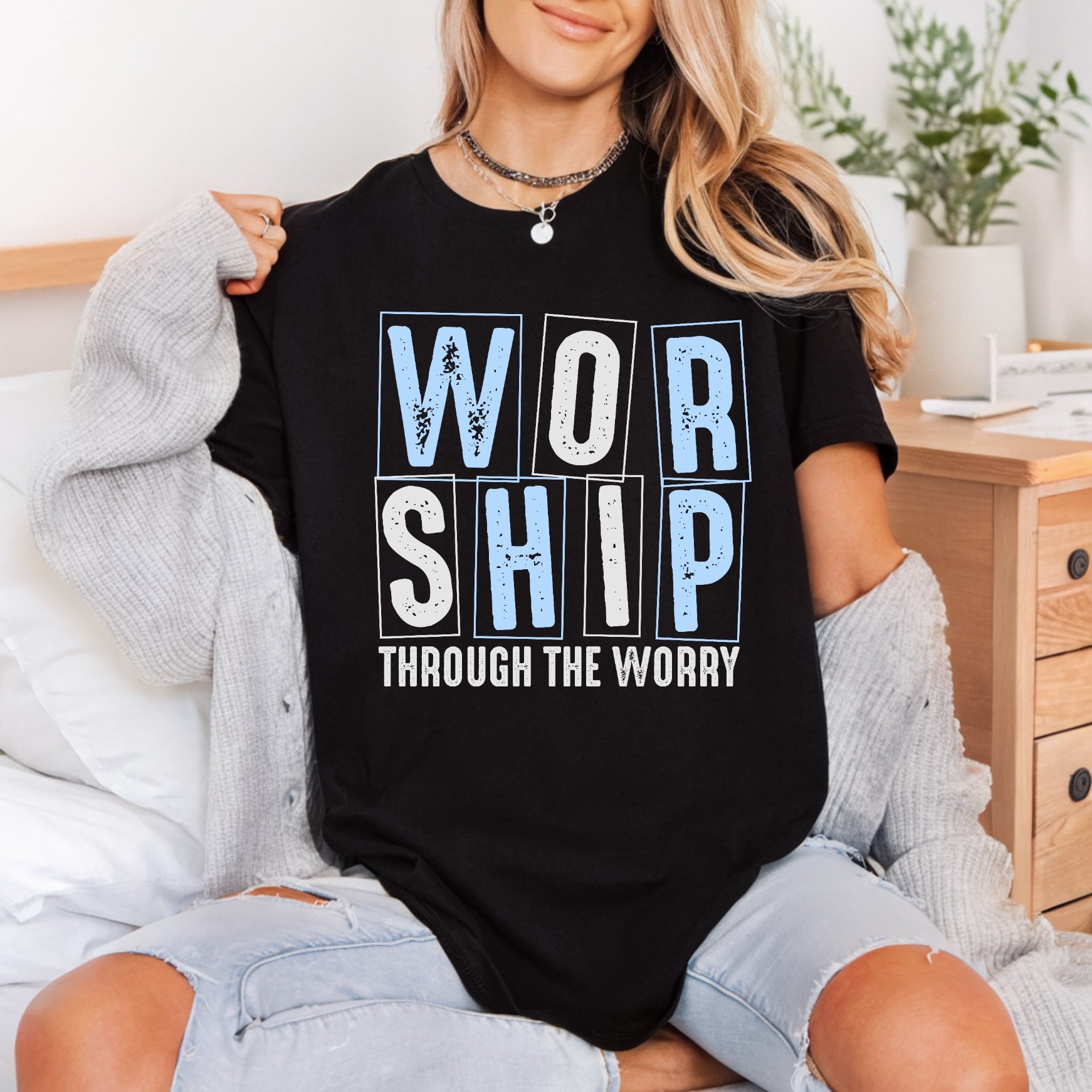 Worship Through Worry Faith-inspired Christian Faith Ready to Press DTF Transfer for Dtf