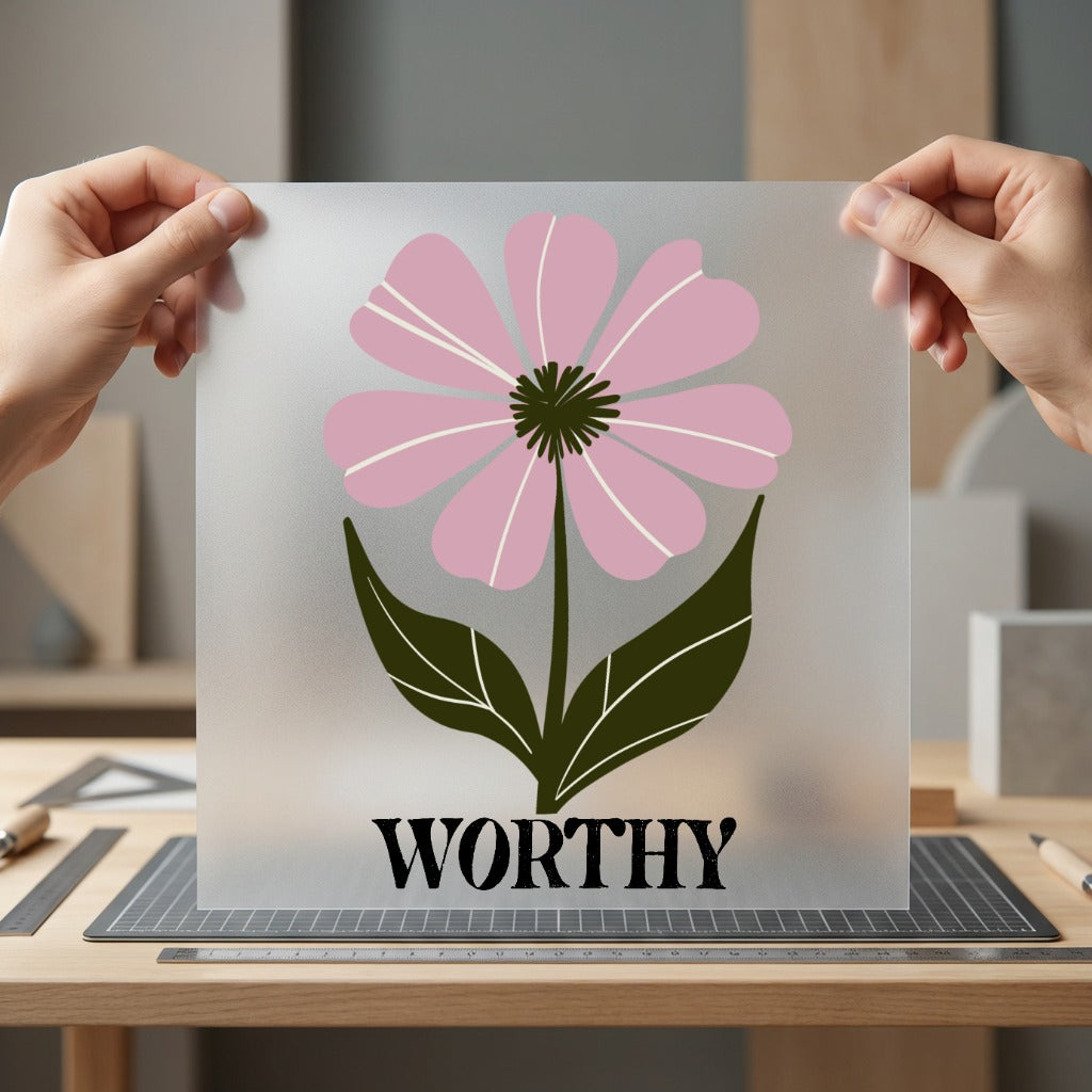 Worthy Pink Daisy Floral Boho Aesthetic Ready to Press DTF Transfer for Dtf