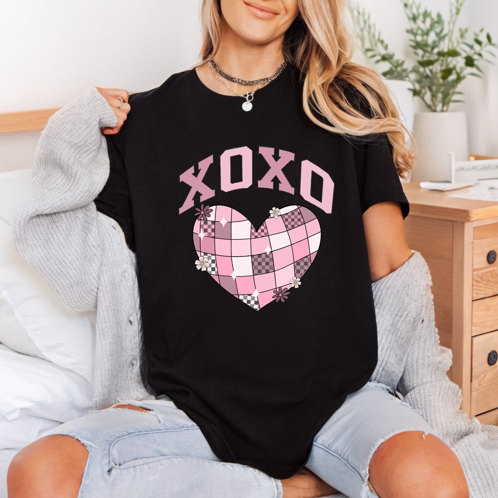 Xoxo Checkered Heart Retro Valentine Retro Ready to Press DTF Transfer for Dtf
