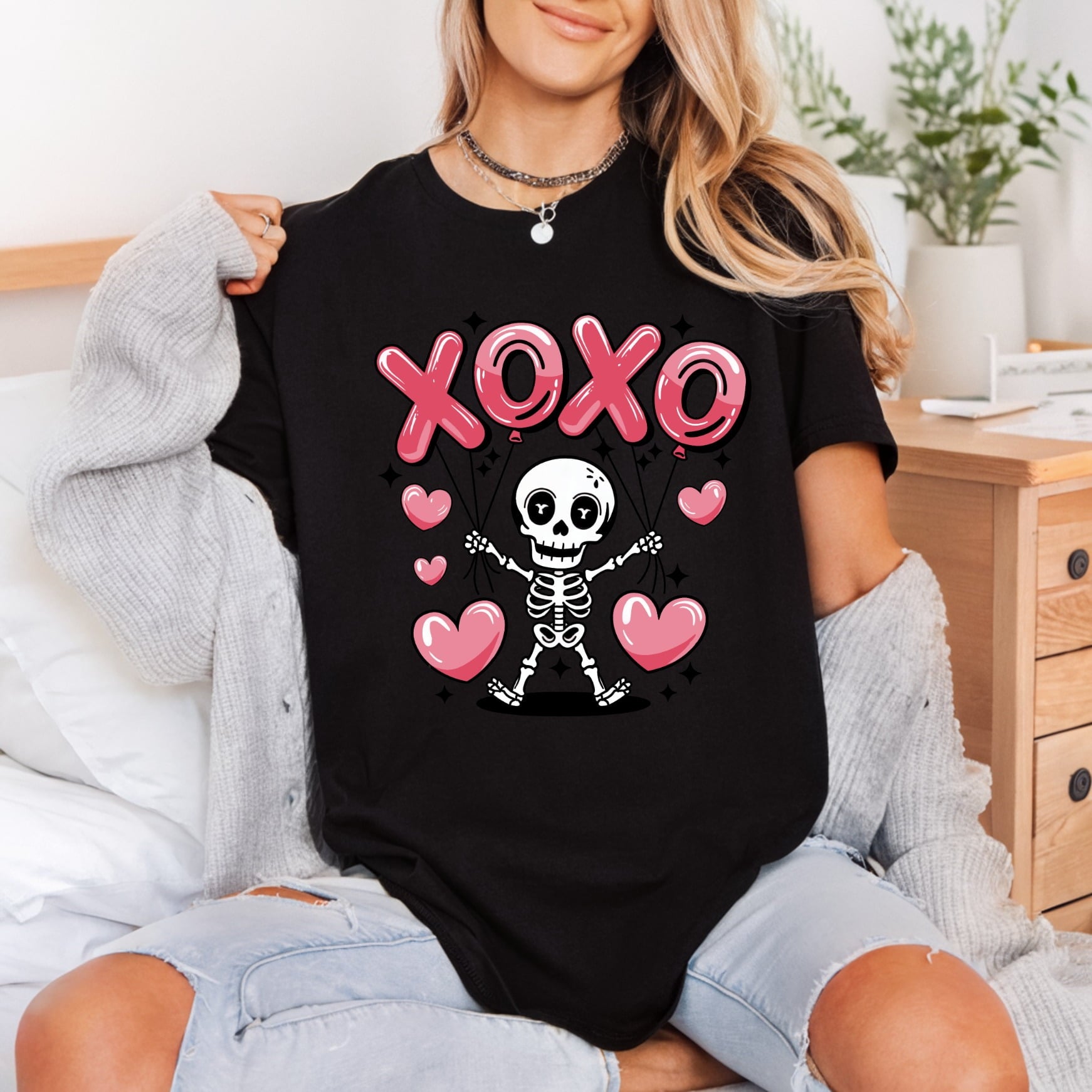 Xoxo Skeleton Love Valentine Halloween Valentine Ready to Press DTF Transfer for Dtf
