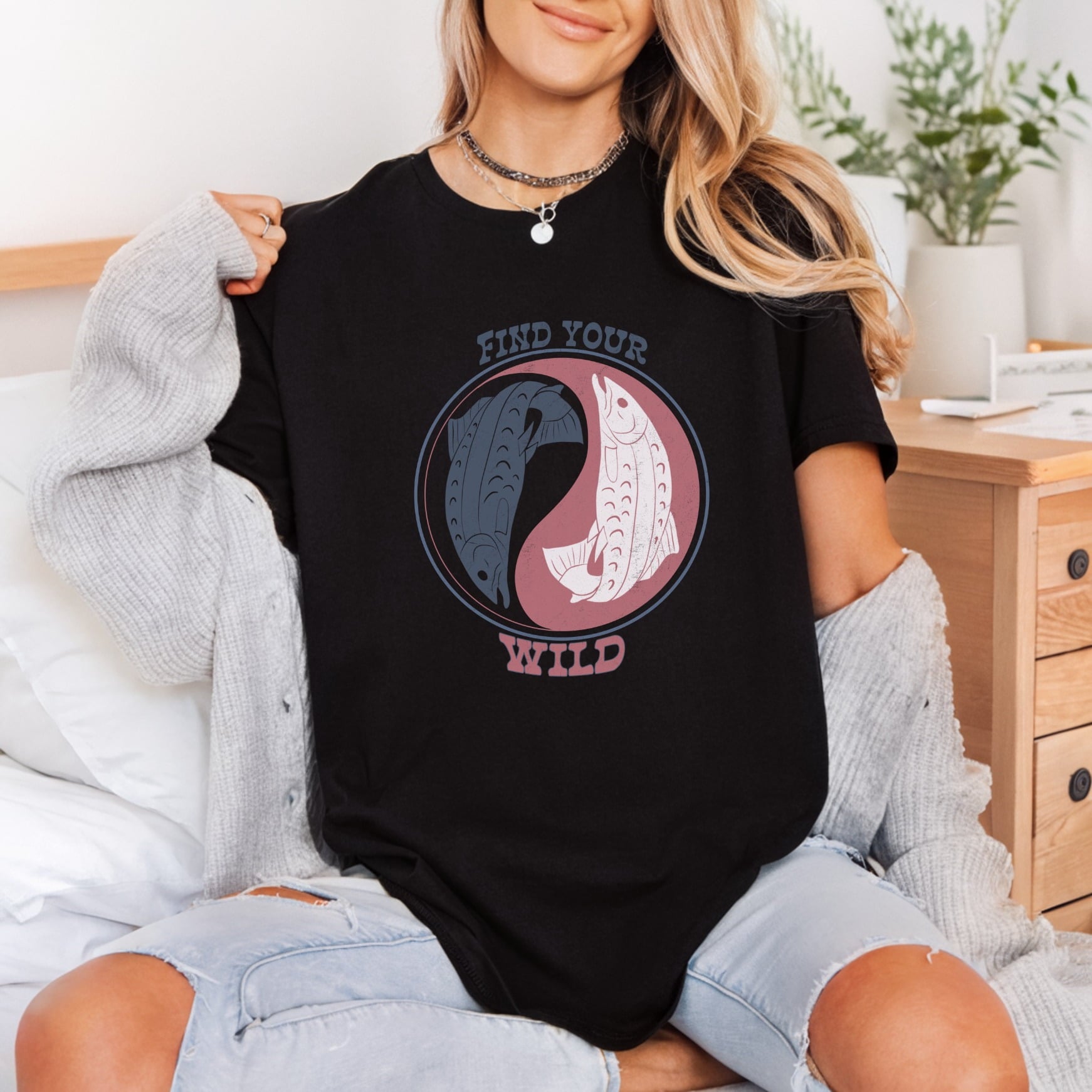 Yin Yang Koi Fish Vintage Retro Ready to Press DTF Transfer for Dtf