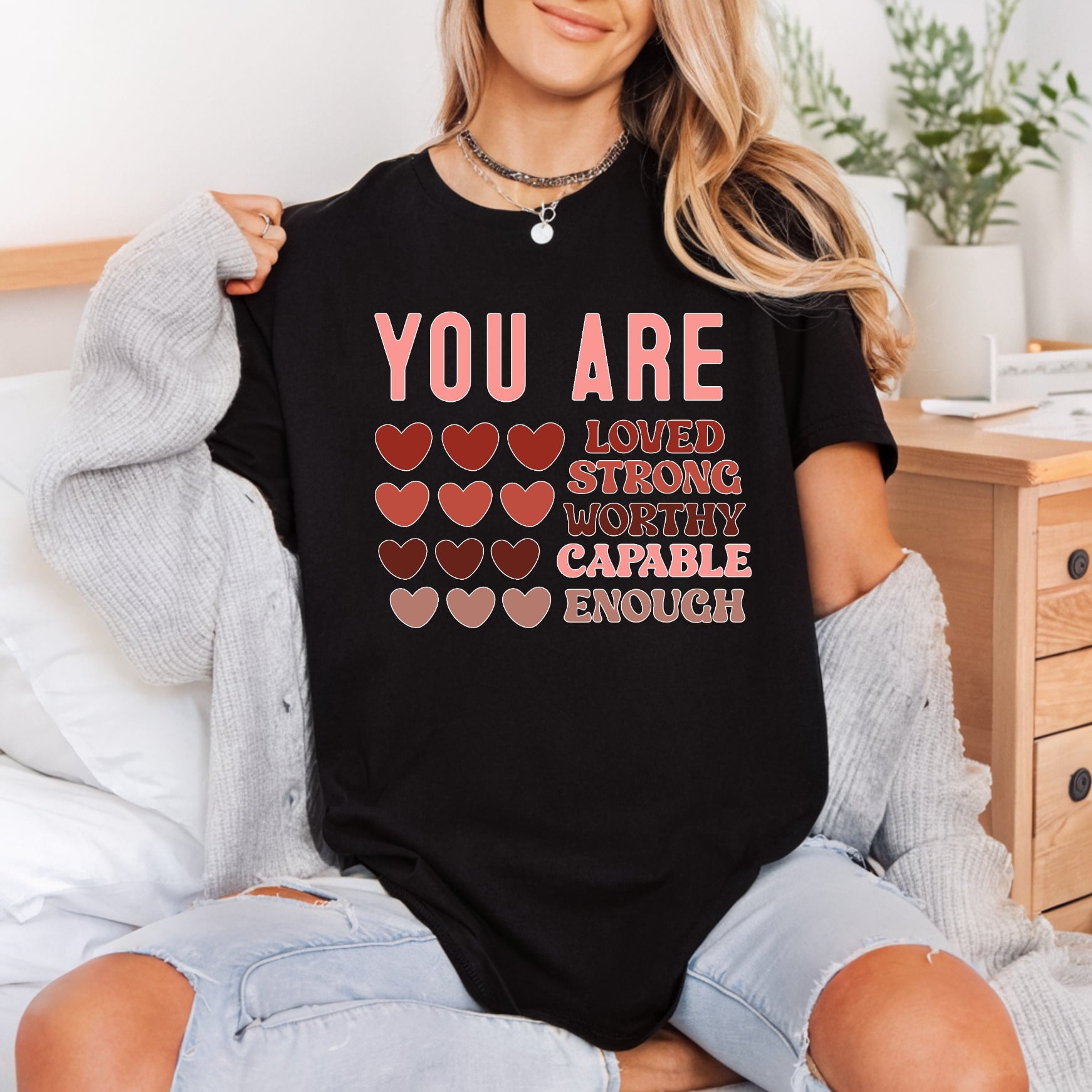 You Enough Retro Hearts Valentine Retro Ready to Press DTF Transfer for Dtf