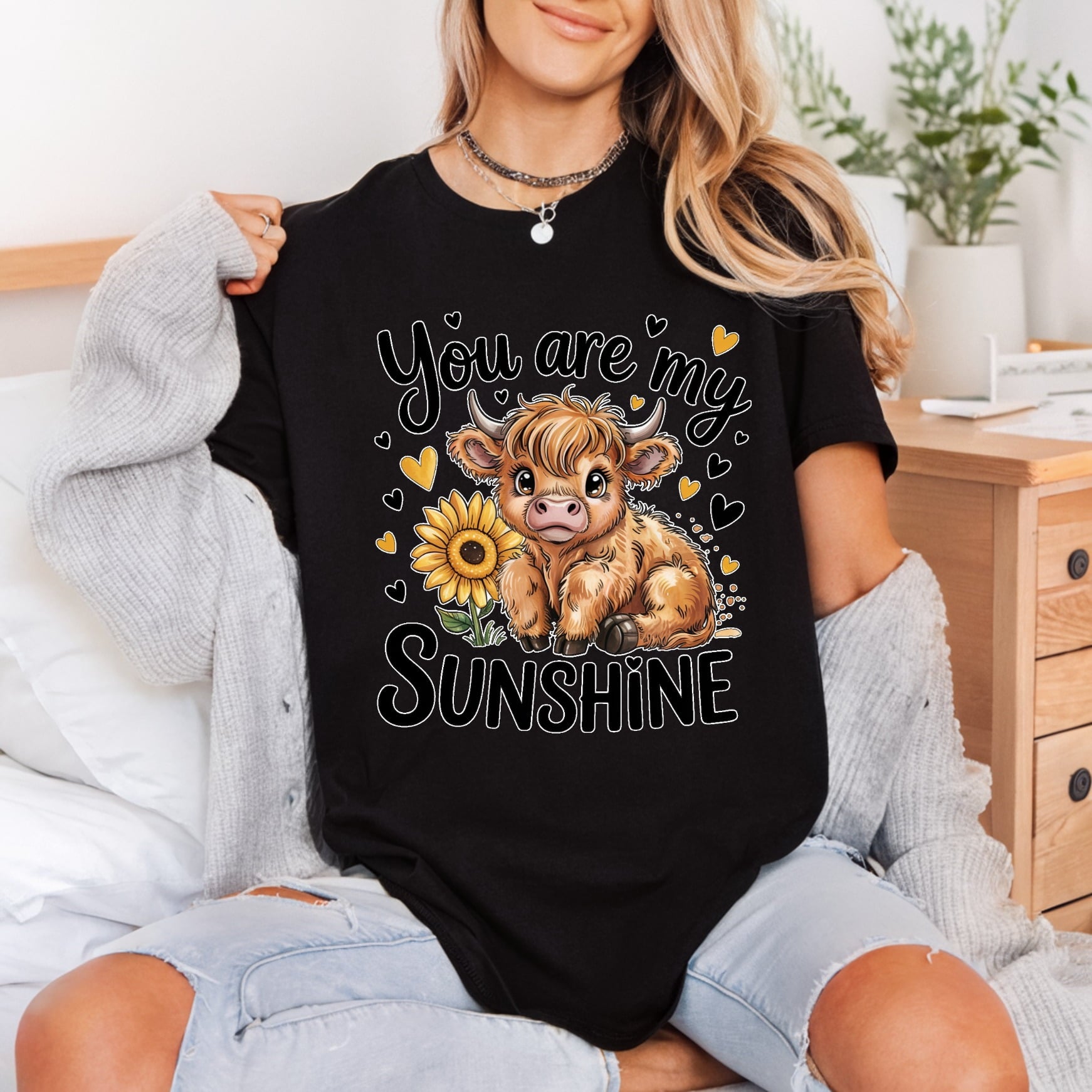 You Sunshine Highland Cow Valentine Pet Ready to Press DTF Transfer for Dtf